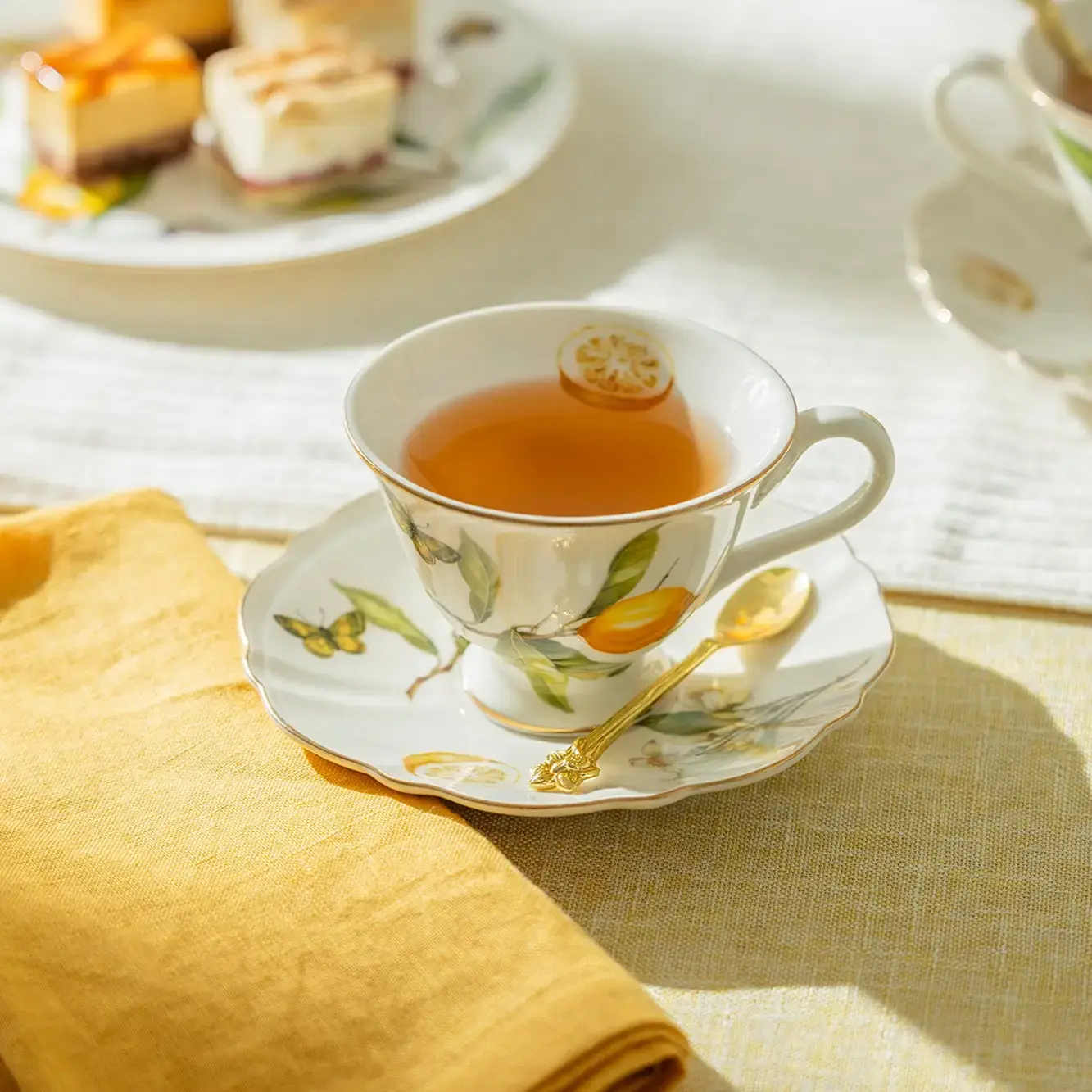 Lemon Butterfly 6oz Fine Porcelain Tea Cup and Saucer