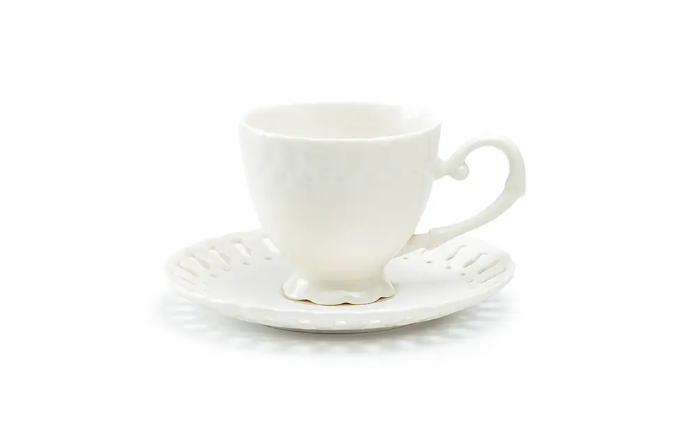 White Heirloom 7oz Fine Porcelain Tea Cup and Saucer
