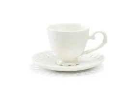 White Heirloom 7oz Fine Porcelain Tea Cup and Saucer