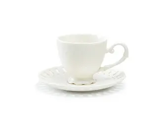 White Heirloom 7oz Fine Porcelain Tea Cup and Saucer