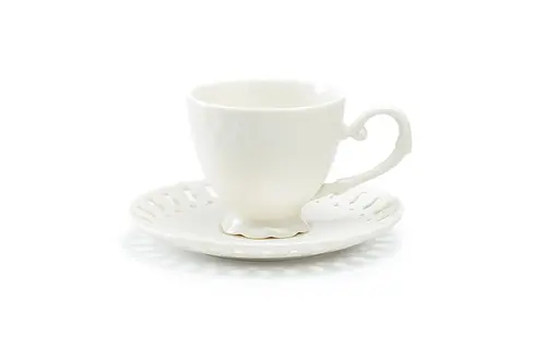 White Heirloom 7oz Fine Porcelain Tea Cup and Saucer