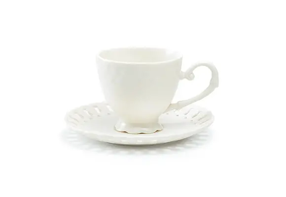 White Heirloom 7oz Fine Porcelain Tea Cup and Saucer