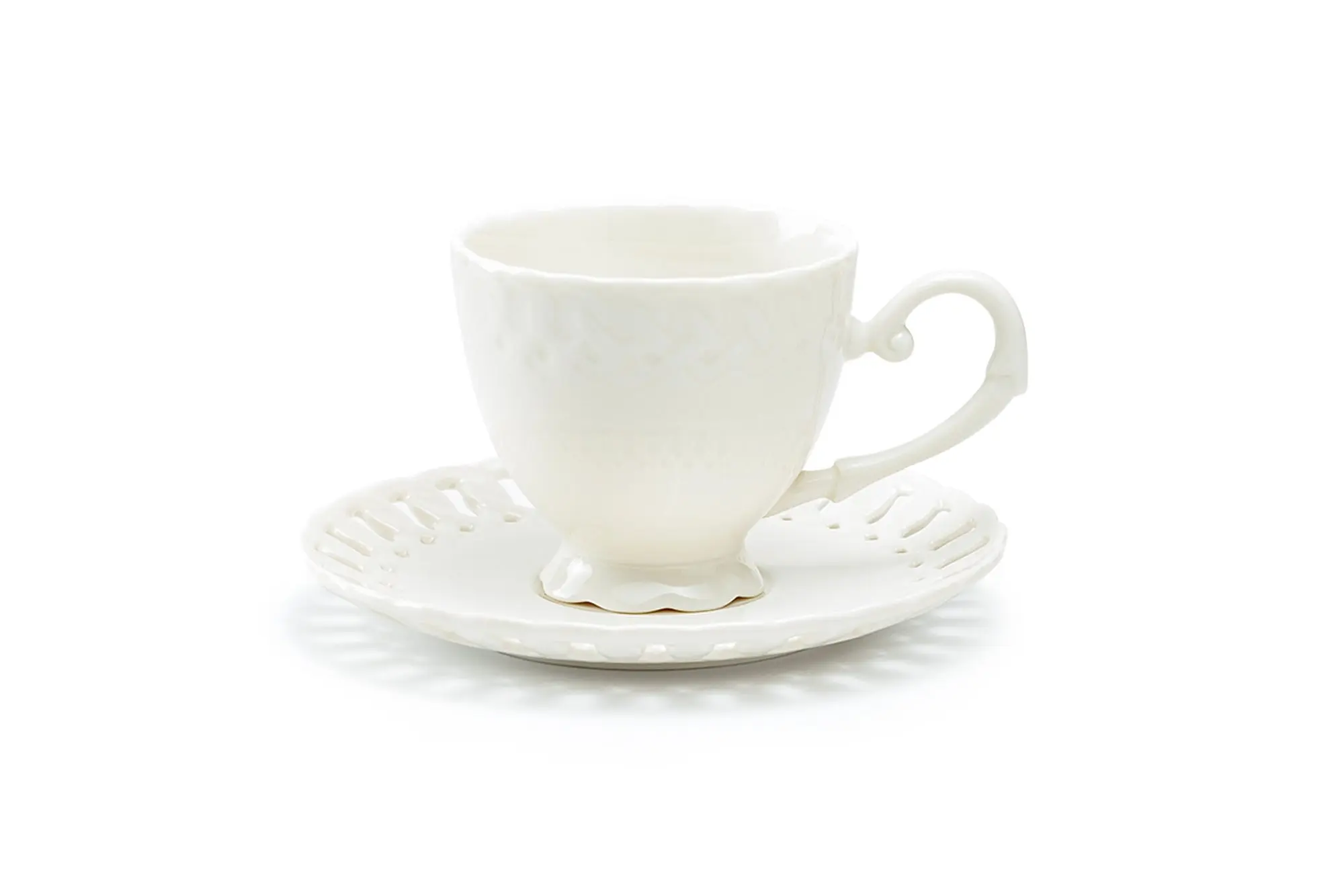White Heirloom 7oz Fine Porcelain Tea Cup and Saucer