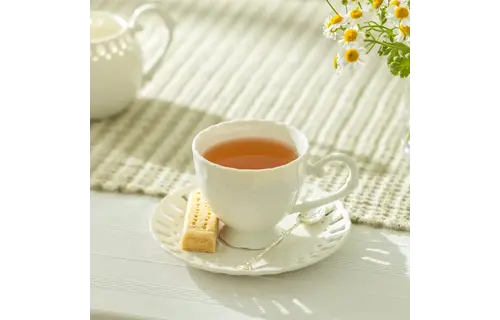 White Heirloom 7oz Fine Porcelain Tea Cup and Saucer