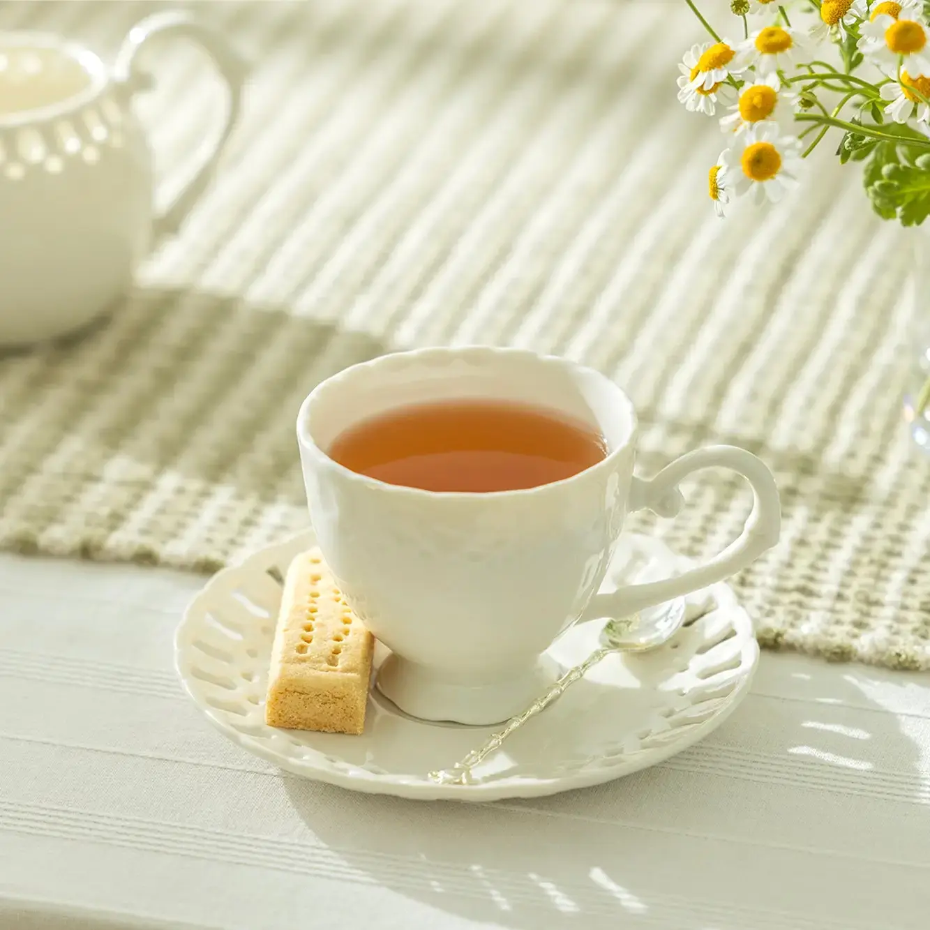 White Heirloom 7oz Fine Porcelain Tea Cup and Saucer