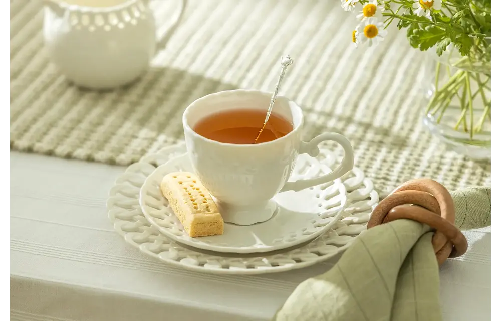 White Heirloom 7oz Fine Porcelain Tea Cup and Saucer