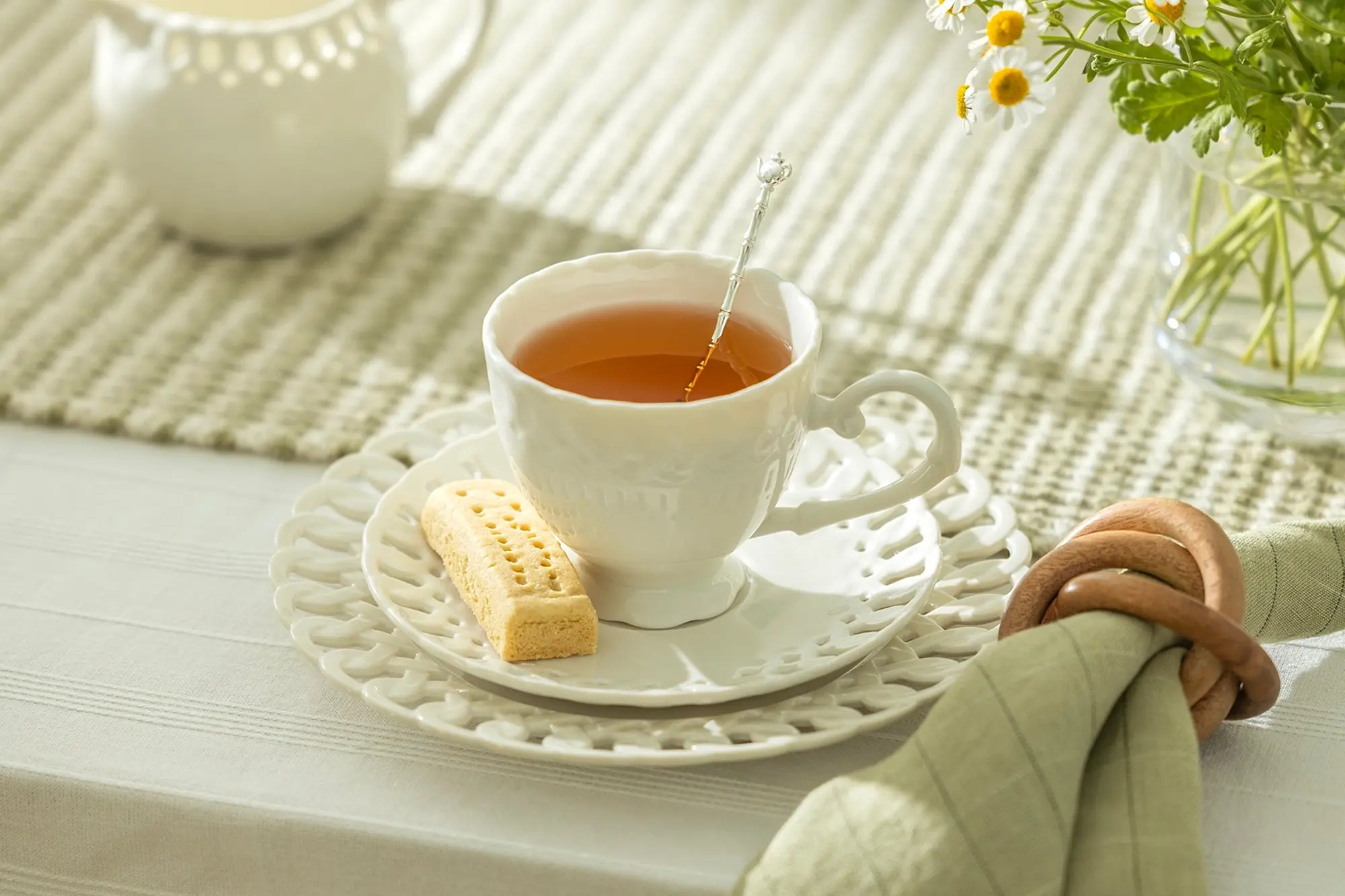 White Heirloom 7oz Fine Porcelain Tea Cup and Saucer
