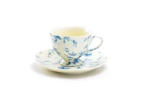 Blue Rose Toile 6oz Fine Porcelain Tea Cup and Saucer