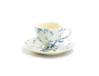 Blue Rose Toile 6oz Fine Porcelain Tea Cup and Saucer