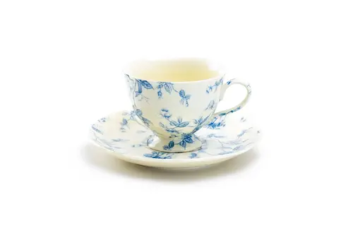 Blue Rose Toile 6oz Fine Porcelain Tea Cup and Saucer