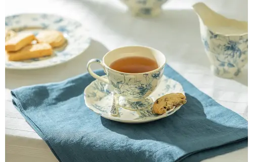 Blue Rose Toile 6oz Fine Porcelain Tea Cup and Saucer