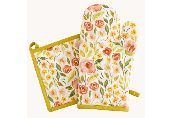 Spring Garden Oven Mitt + Pot holder Set