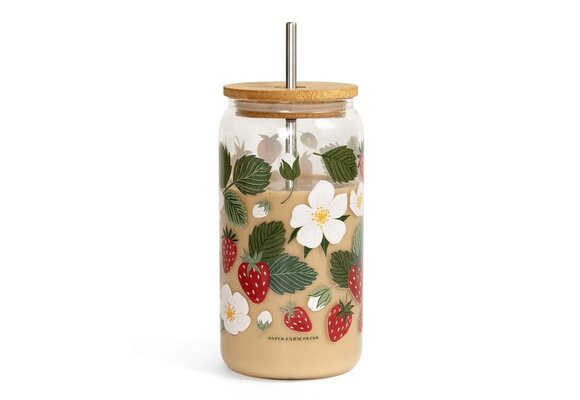 Strawberry Patch Glass Can
