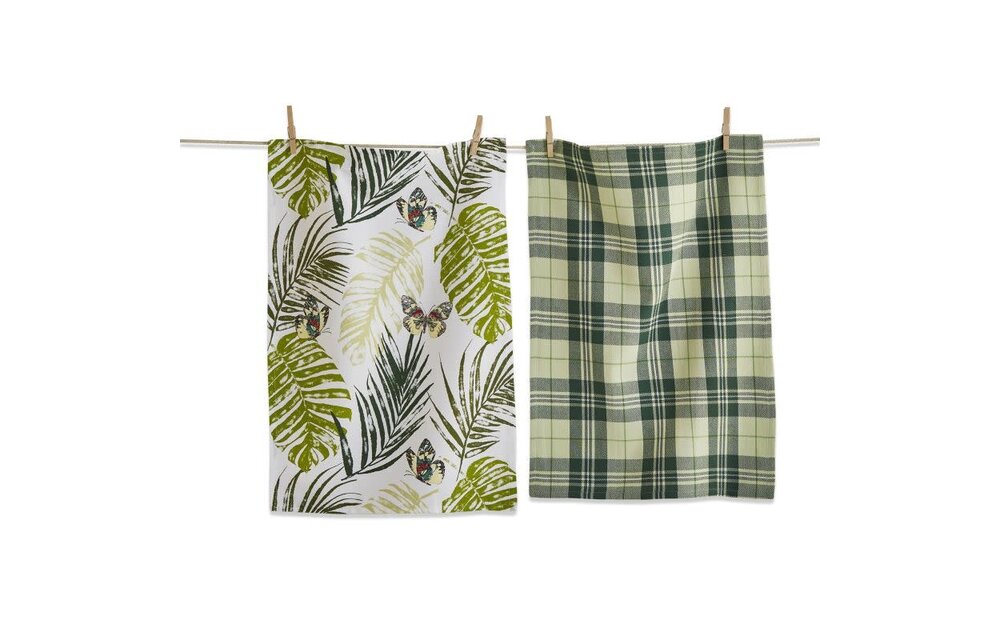 Palm and Butterfly Dishtowel S/2