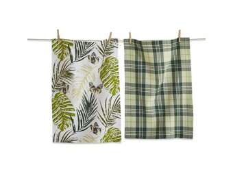 Palm and Butterfly Dishtowel S/2