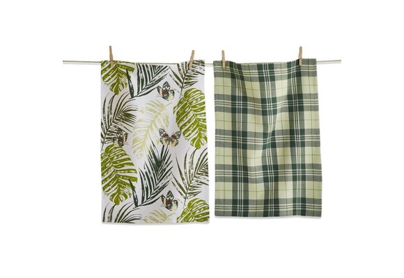 Palm and Butterfly Dishtowel S/2