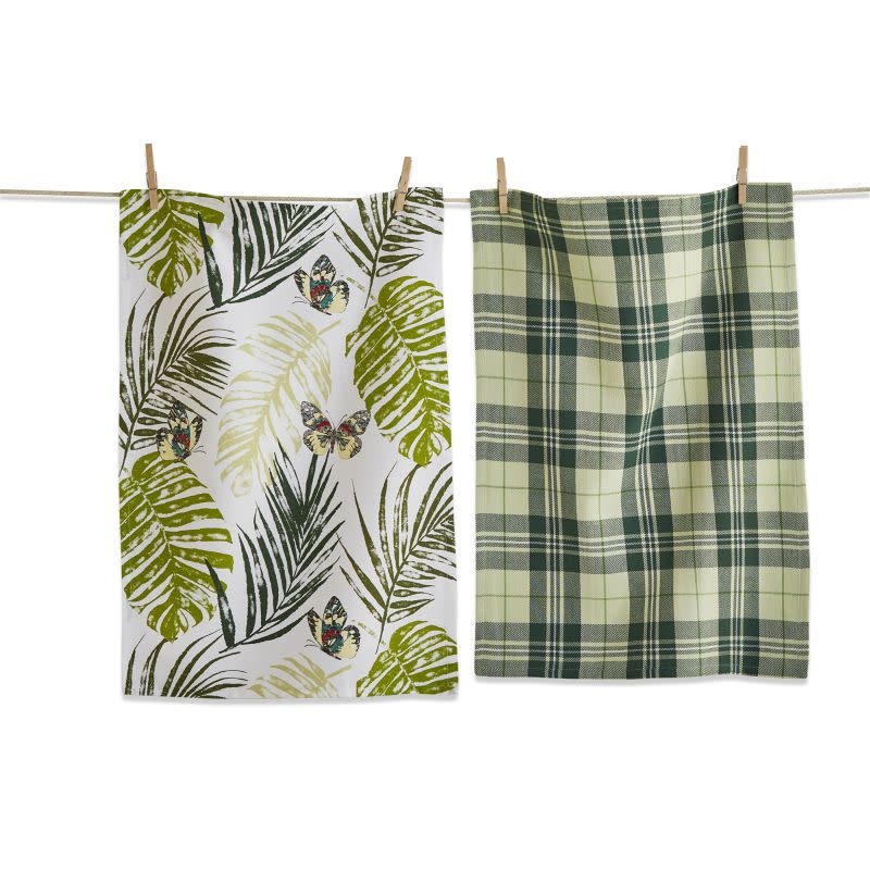 Palm and Butterfly Dishtowel S/2