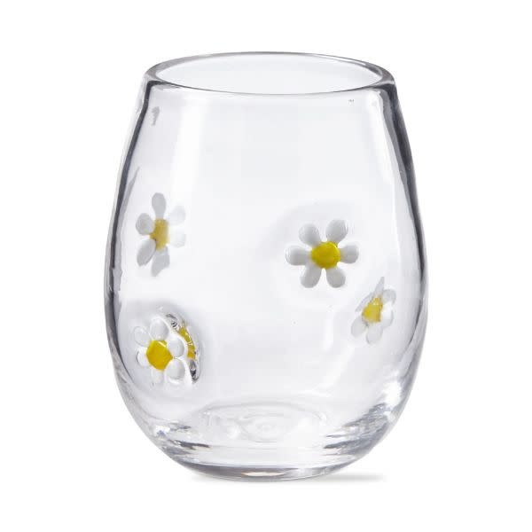 Daisy Flower Stemless Wine Glass