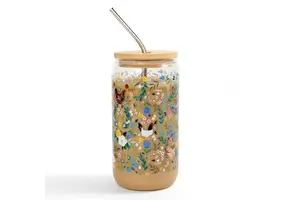 Chickens + Flowers Glass Can