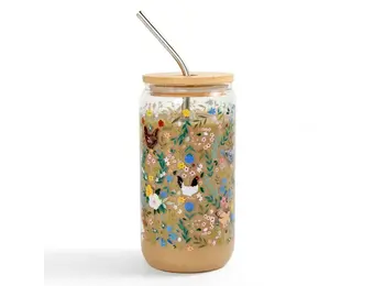 Chickens + Flowers Glass Can