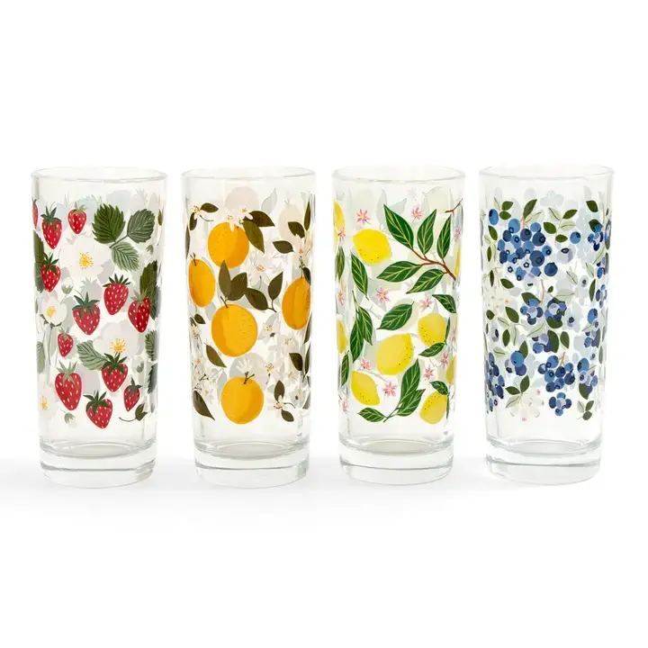 Tall Juice Glass Fruit Print