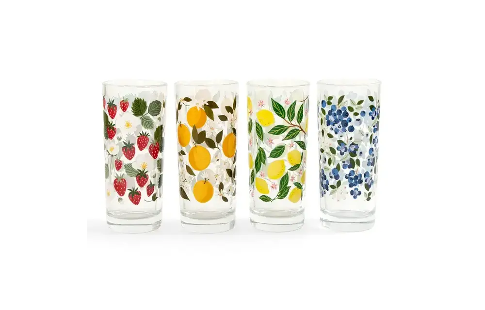 Tall Juice Glass Fruit Print