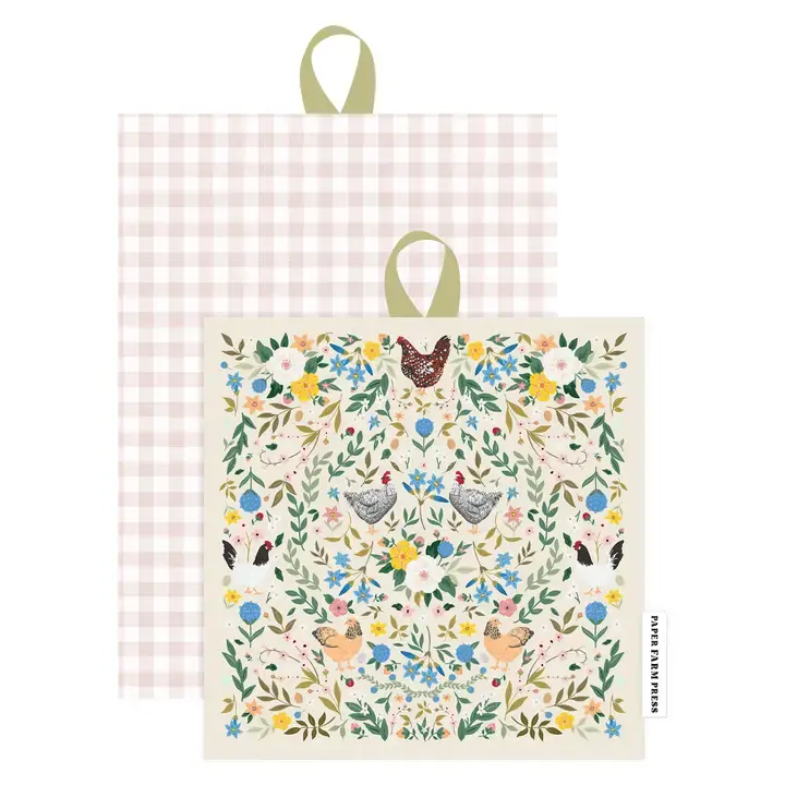 Chickens + Flowers Pot Holder Set