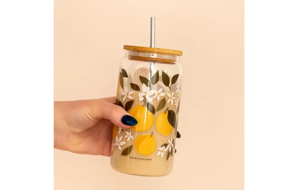 Orange Orchard Glass Can