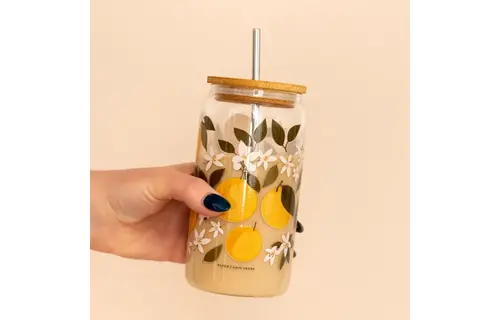 Orange Orchard Glass Can