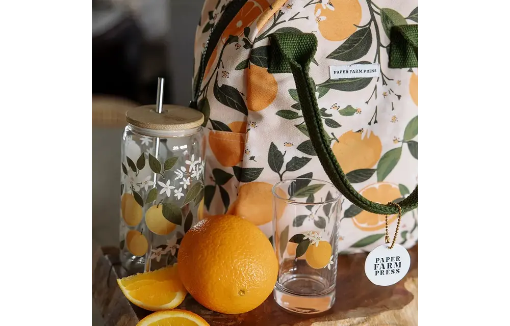 Orange Orchard Glass Can