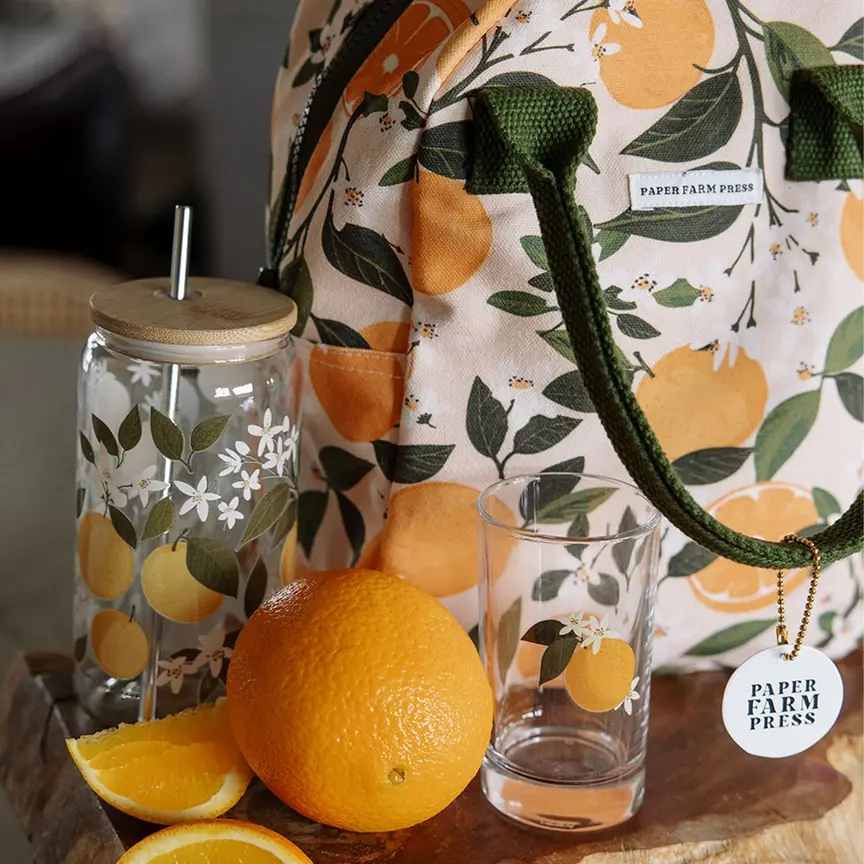 Orange Orchard Glass Can