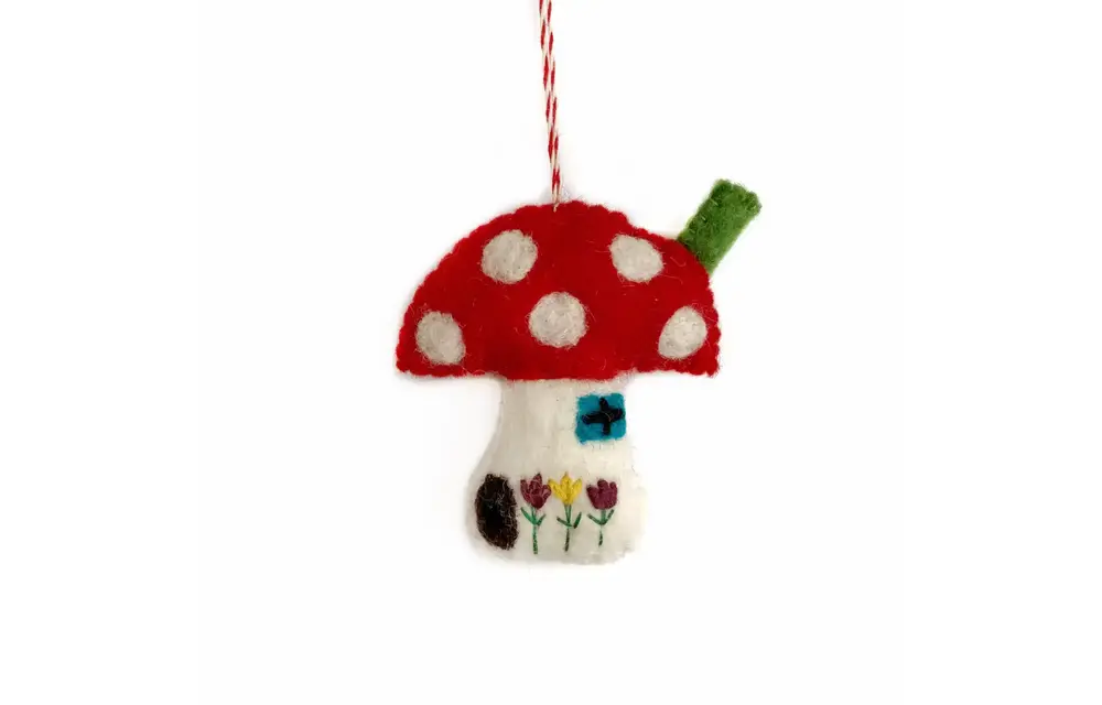 Mushroom House Felt Wool Chirstmas Ornament