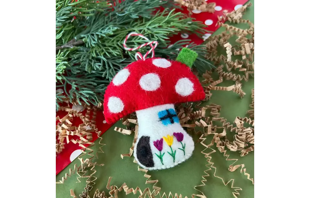 Mushroom House Felt Wool Chirstmas Ornament