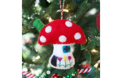 Mushroom House Felt Wool Chirstmas Ornament