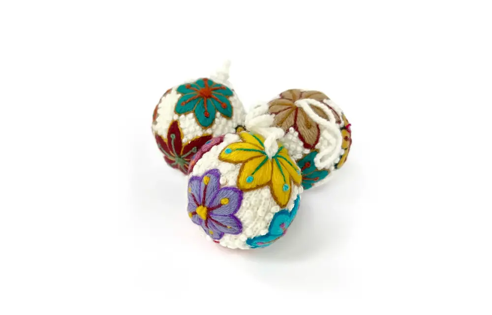 Embroidered Wool Ball Ornament