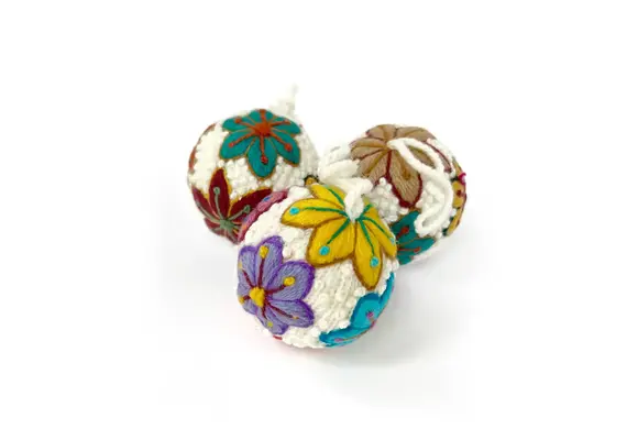 Embroidered Wool Ball Ornament