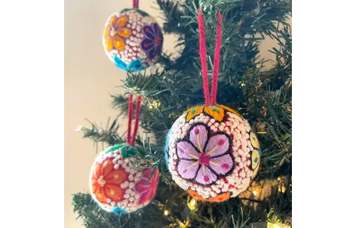 Embroidered Wool Ball Ornament