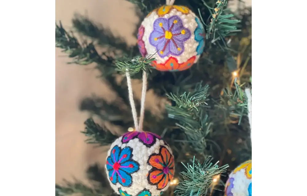 Embroidered Wool Ball Ornament