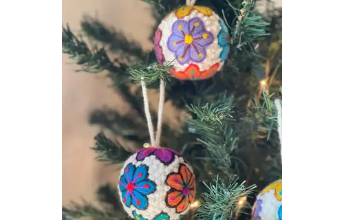 Embroidered Wool Ball Ornament