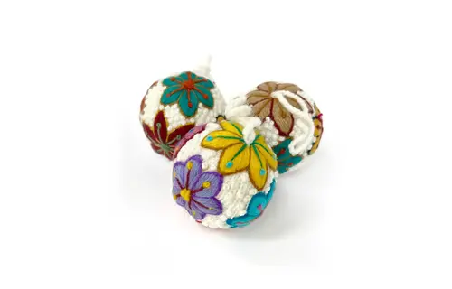 Embroidered Wool Ball Ornament