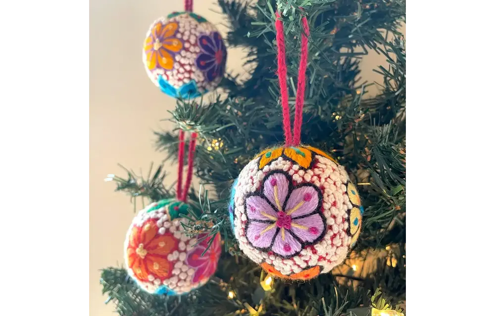 Embroidered Wool Ball Ornament