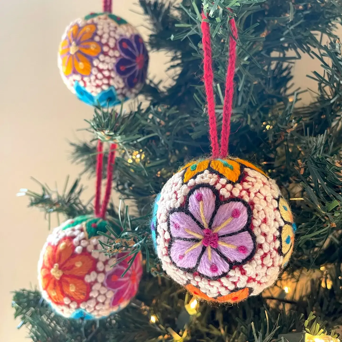 Embroidered Wool Ball Ornament