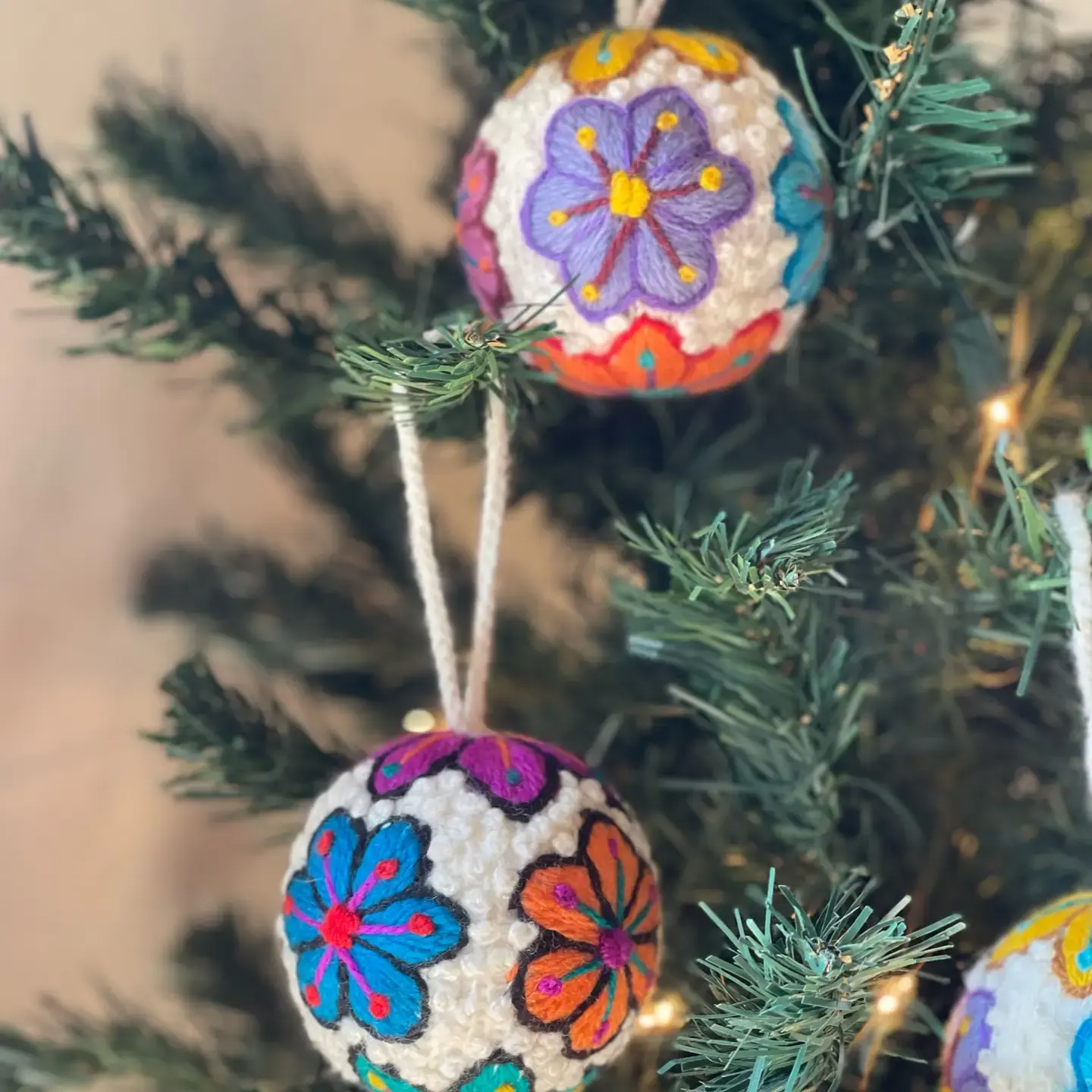 Embroidered Wool Ball Ornament