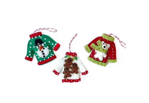 Ugly Christmas Sweater Felt Wool Ornament ASMT