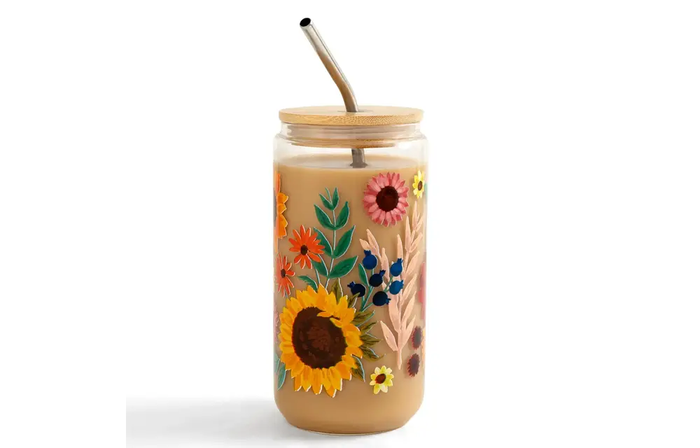 Fall Flowers Glass Can