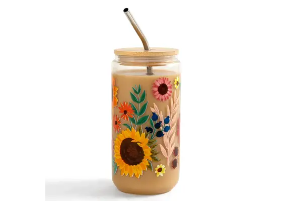 Fall Flowers Glass Can