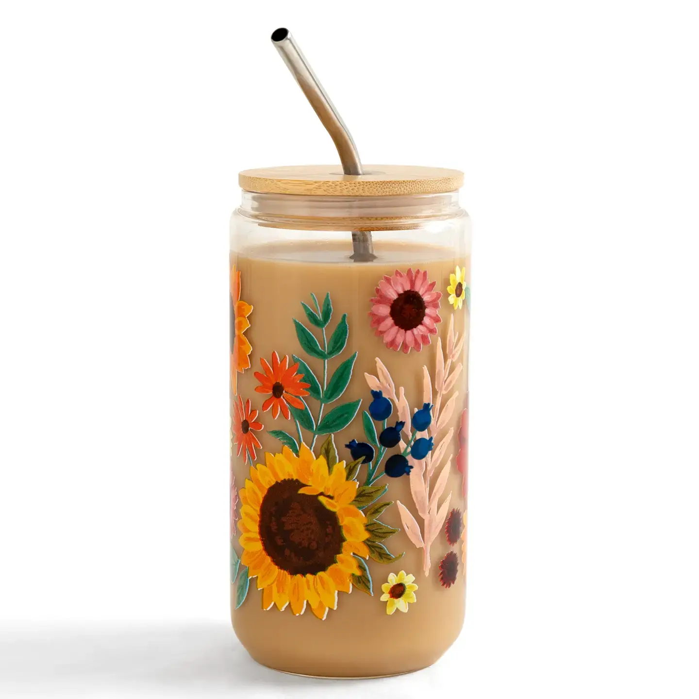 Fall Flowers Glass Can