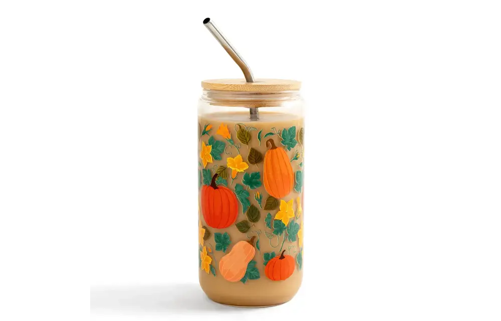 Pumpkin Patch Fall Glass Can