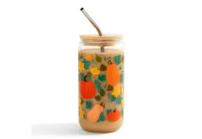 Pumpkin Patch Fall Glass Can