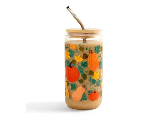 Pumpkin Patch Fall Glass Can